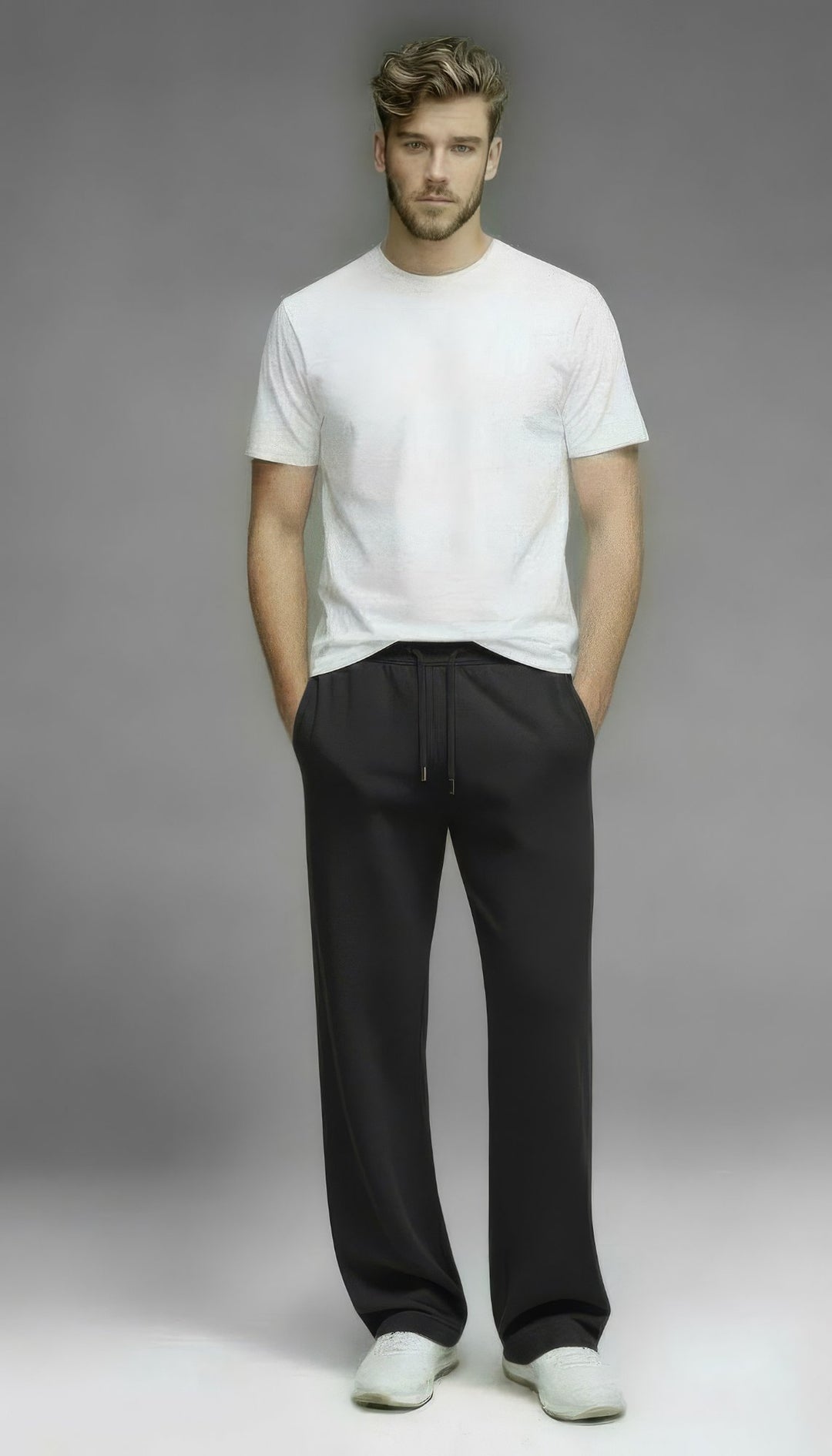 Modern Fold men's fleece sweatpant in Black – straight leg, front view with pocket detail