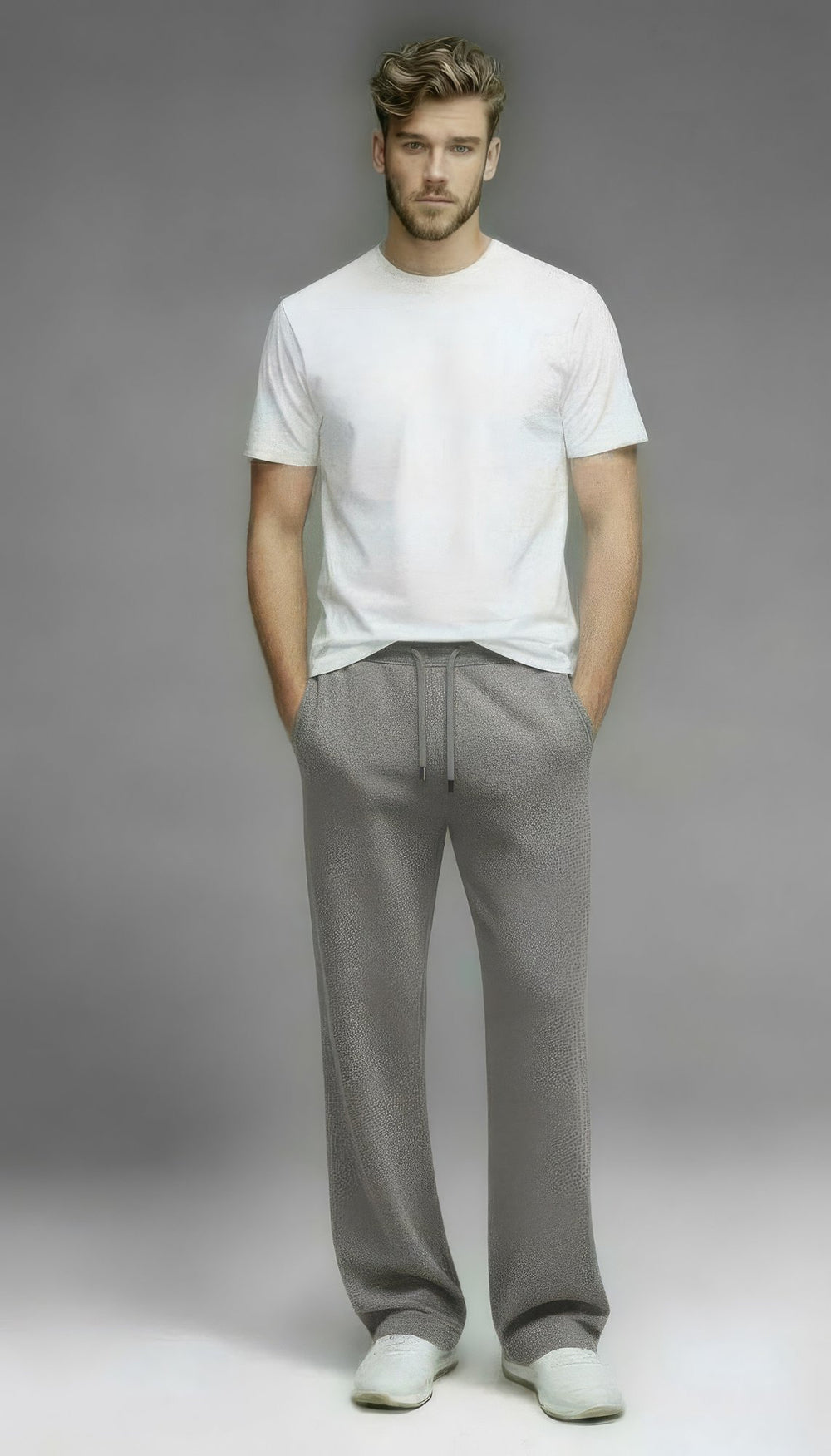 Modern Fold men's fleece sweatpant in Dark Heather Gray – straight leg, front view with pocket detail

