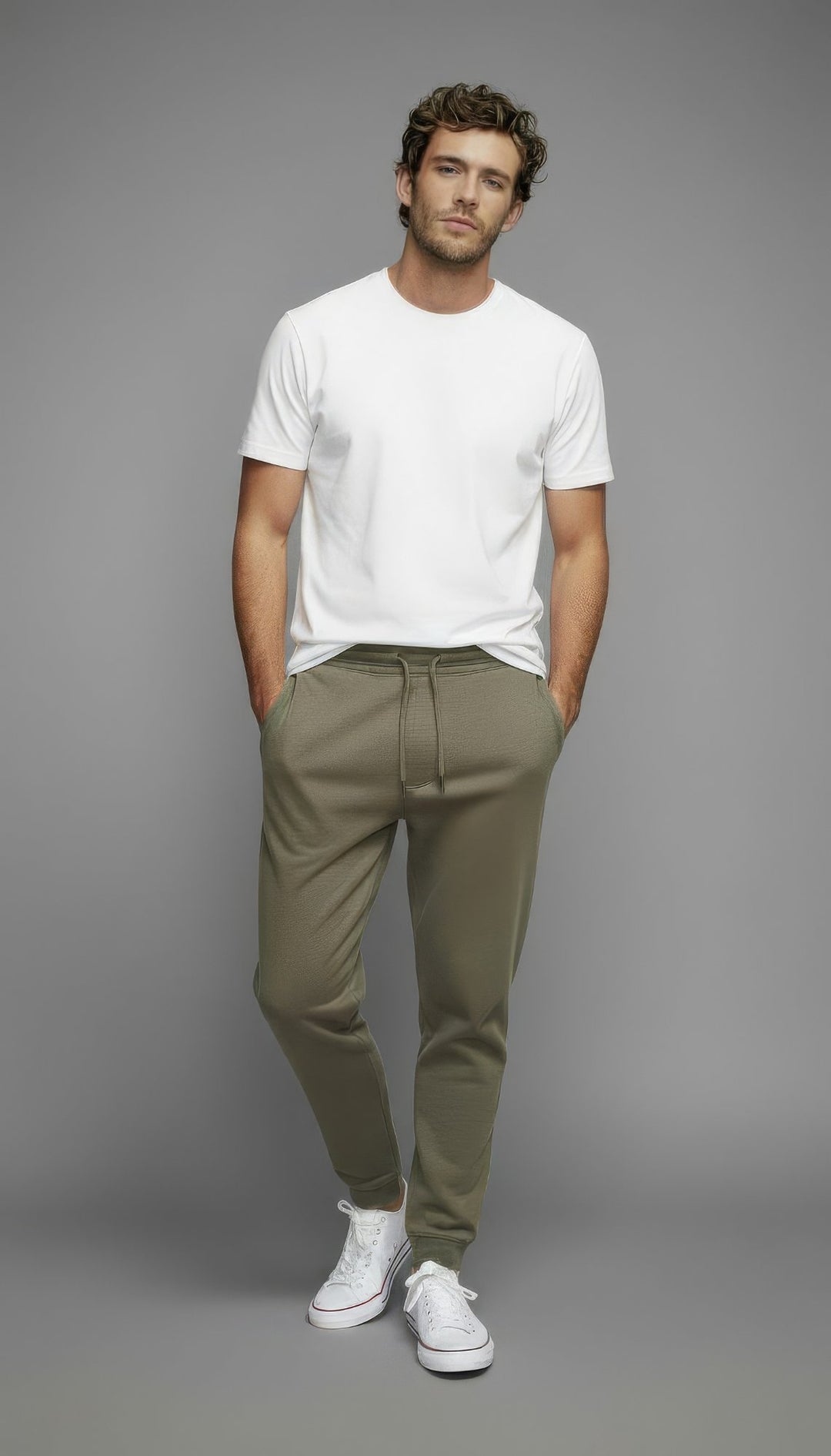 Modern Fold men's fleece jogger in Army Green – tapered fit, front view