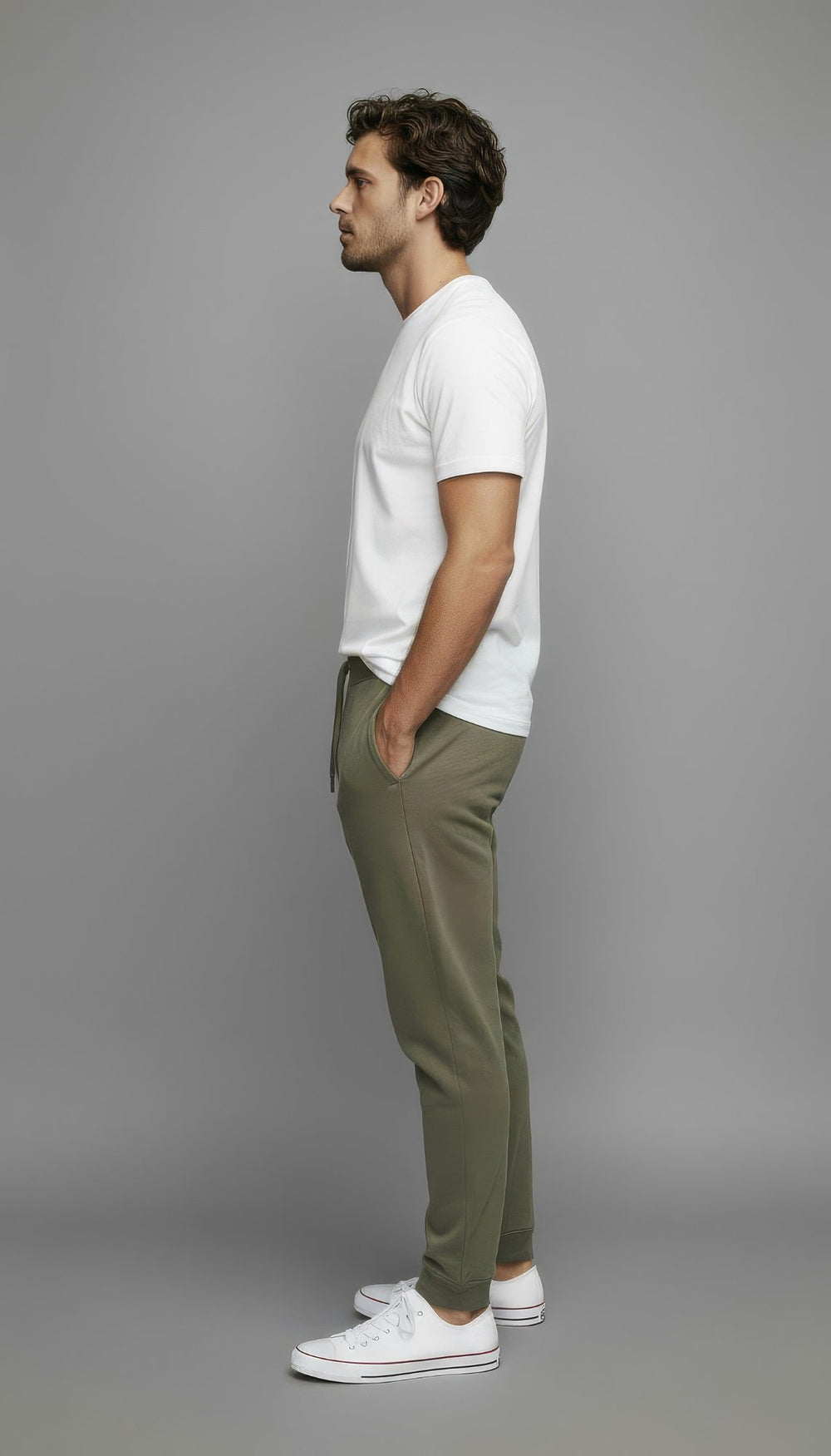 Modern Fold men's fleece jogger in Army Green – tapered fit, side view