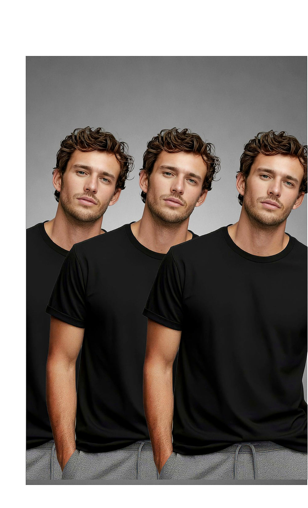 Modern Fold Essential T-Shirt 3-Pack in Black - 160 GSM tagless everyday tee, front view
