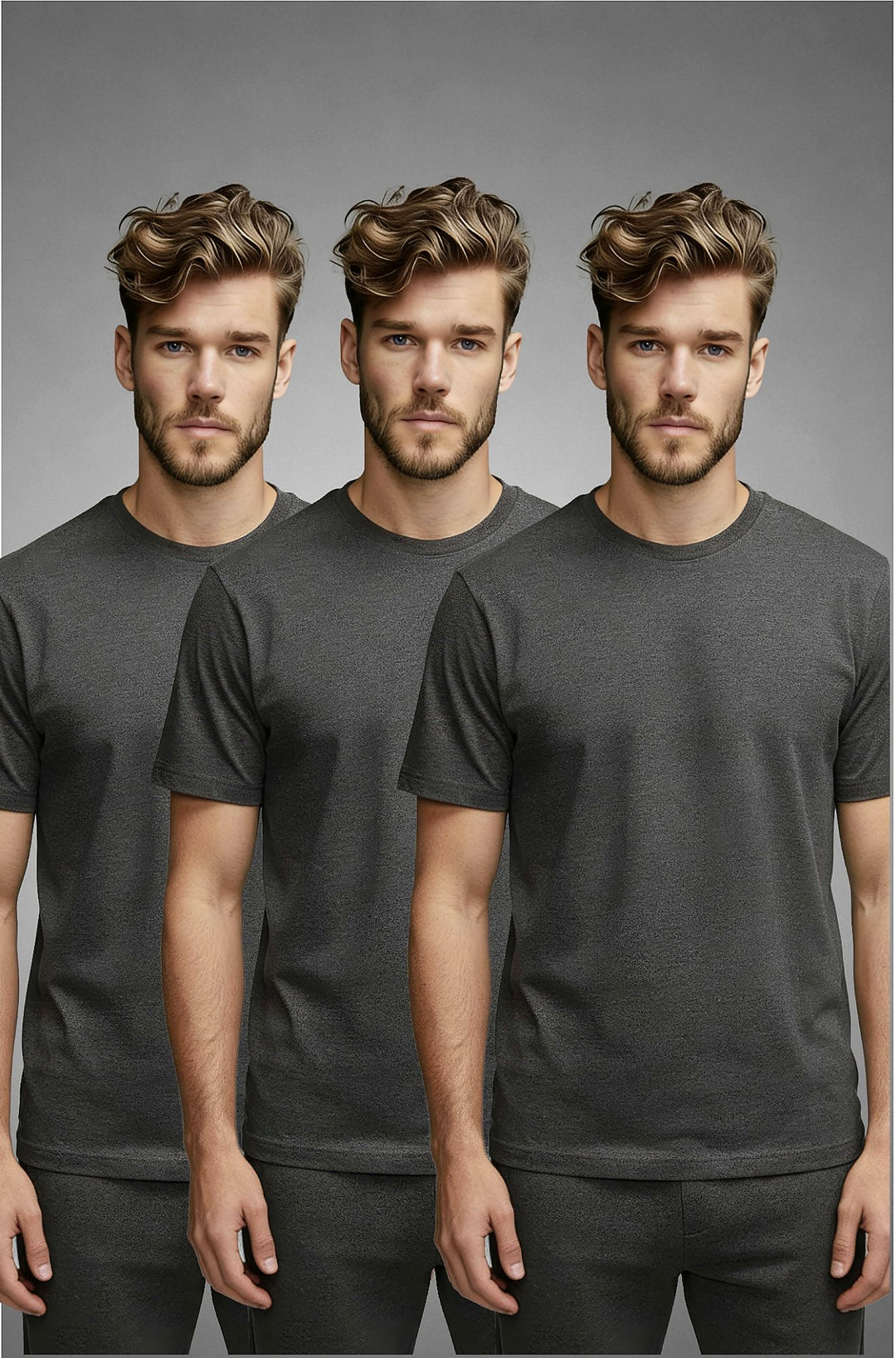 Modern Fold Essential T-Shirt 3-Pack in Gray - 160 GSM tagless everyday tee, front view