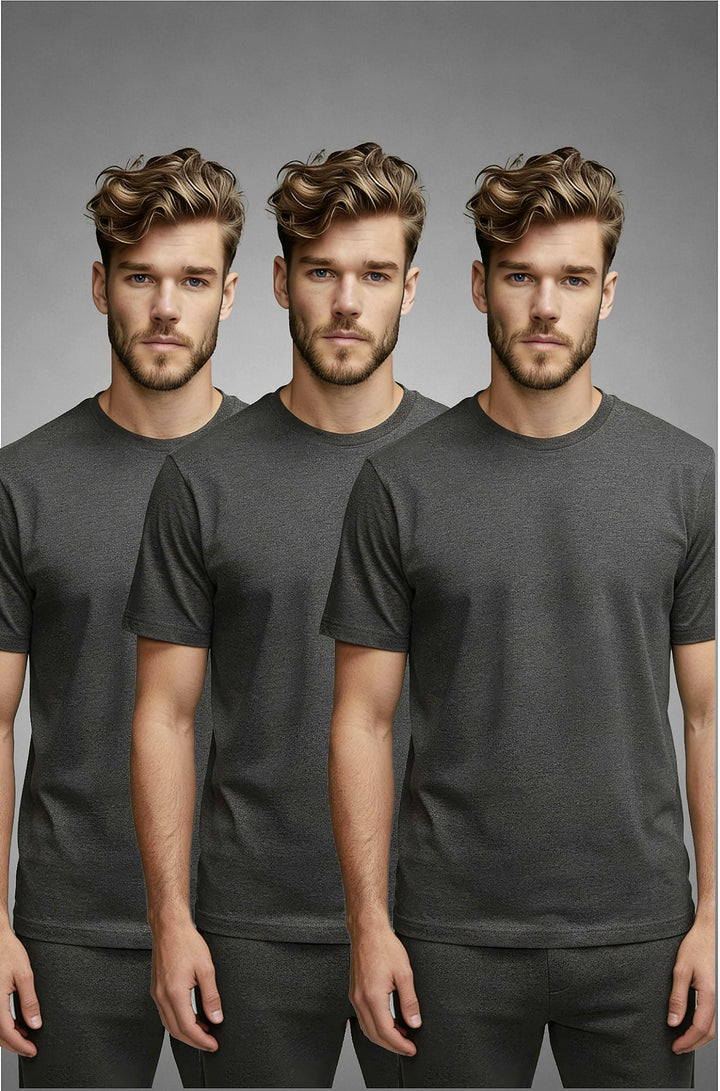 Modern Fold Essential T-Shirt 3-Pack in Gray - 160 GSM tagless everyday tee, front view